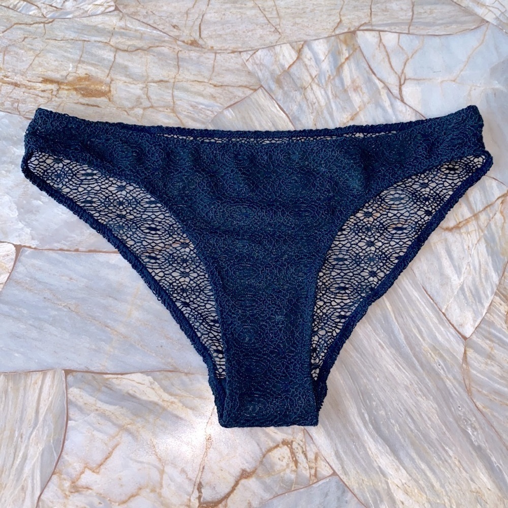Small Bikini Panty Fishnet Mesh Lace Navy Blue